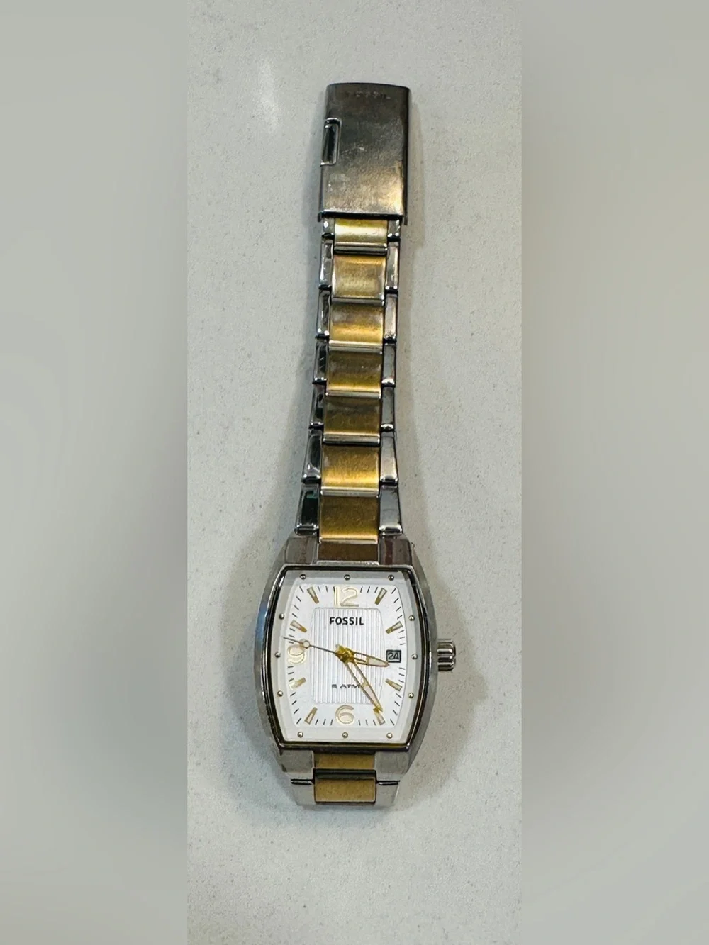 Two Tone Silver Gold Tonneau Date Watch Classic Stainless Steel Minimalist